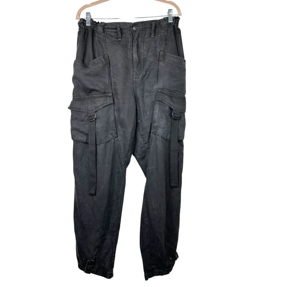 Free People Hazel Pull On Drop Waist Jeans We The Free Smock Waist Black Size L - Picture 2 of 6